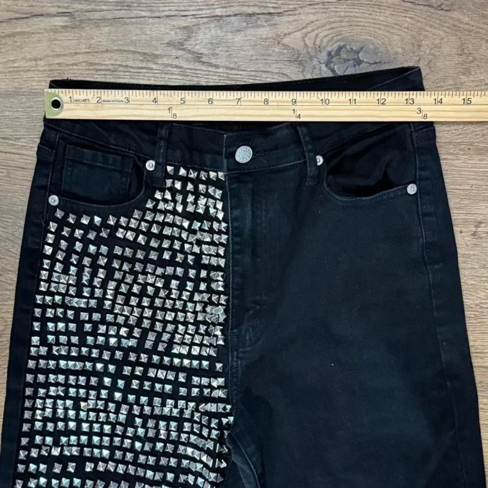 Akira Black Denim Studded Jeans Metal Biker Chic Goth Punk Jr Sz 7‎